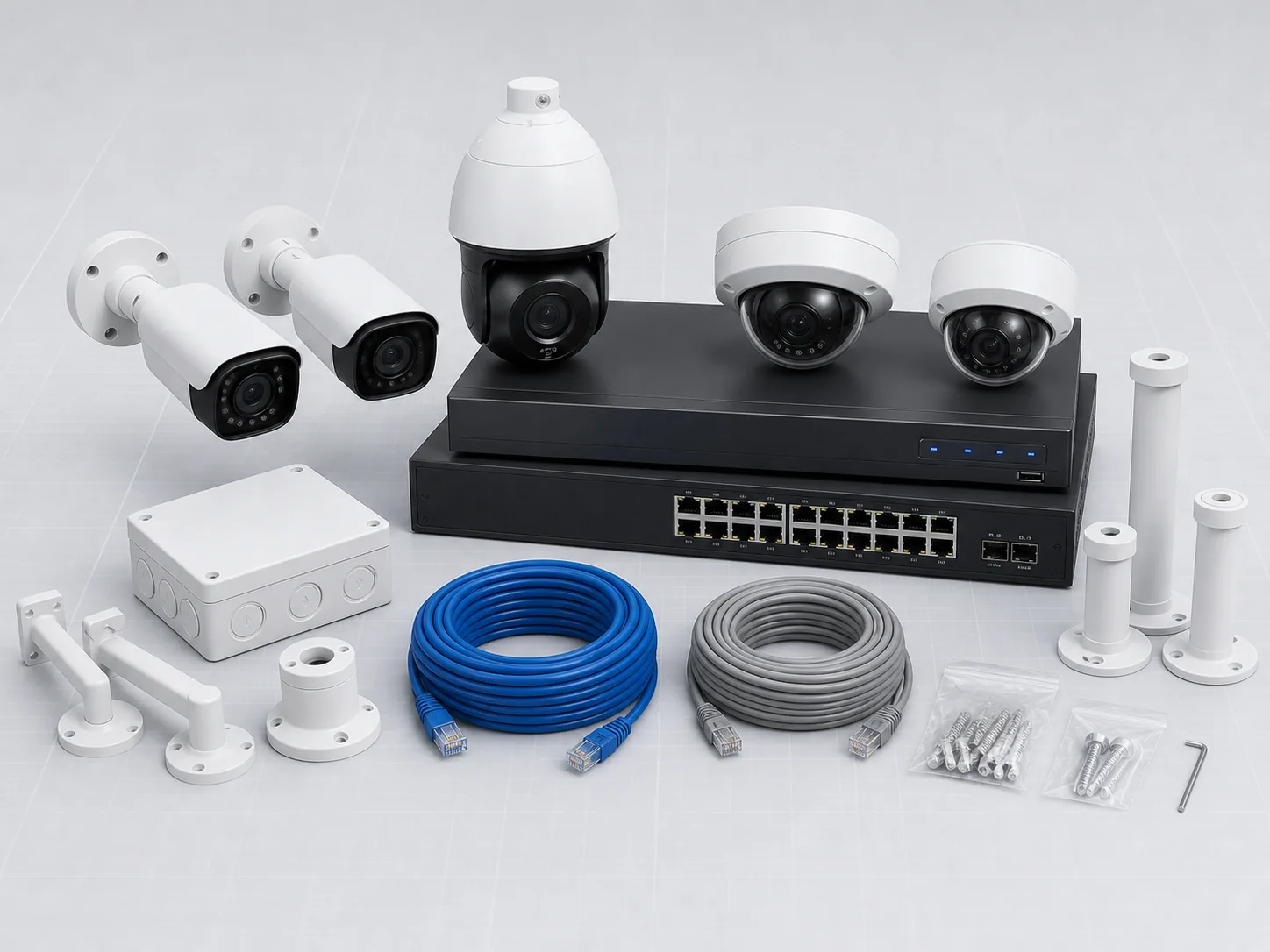 NexPro-Link CCTV camera, NVR and PoE equipment for a commercial surveillance system