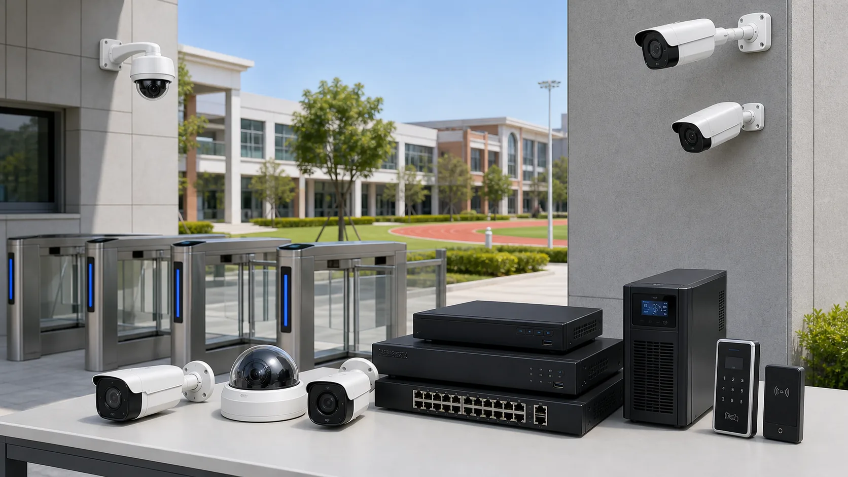 School and Campus Security System with CCTV and Access Control equipment package scene